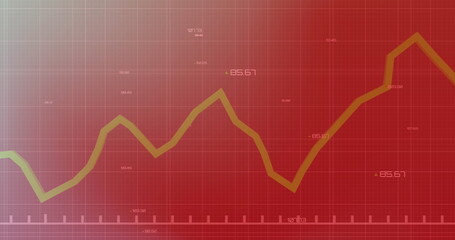 Image of graphs with changing numbers over grid pattern against gradient background