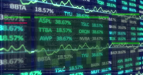 Image of stock market data processing against blue background