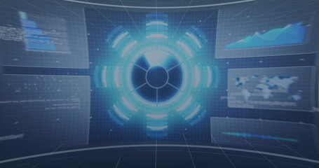 Image of screens with data processing against blue background