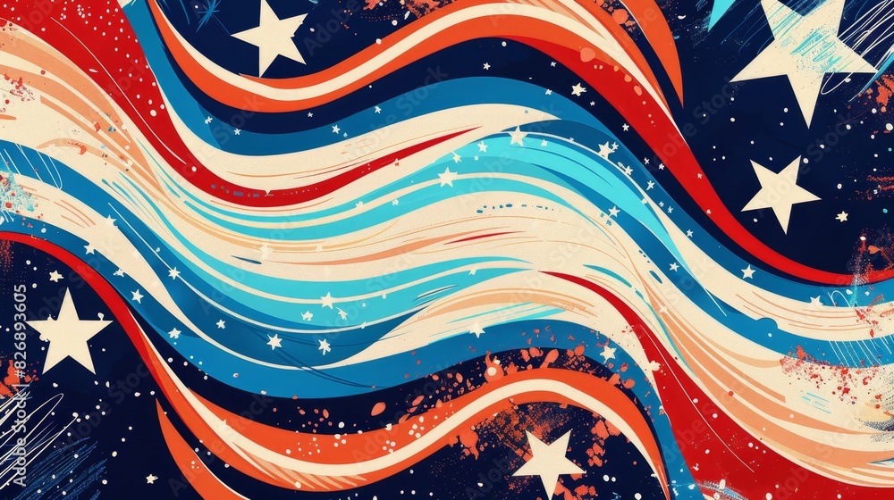 Poster patriotic abstract wavy flag design - an artistic interpretation of the american flag with abstract 