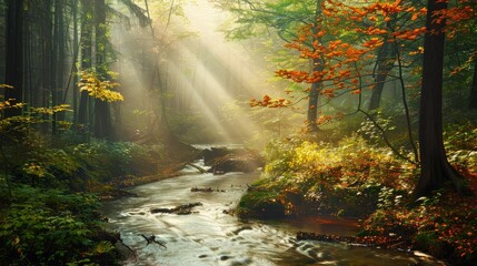 Obraz premium landscape with a lake and mountains. forest with a lake wallpaper. landscape lake forest with fog wallpaper. landscape forest with lake and fog. landscape of mountain lake and forest.