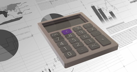 Image of financial data processing over calculator