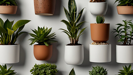 Capture images of small indoor plants in stylish pots, arranged on a white background - Powered by Adobe