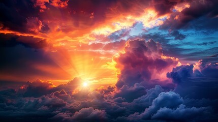 Fototapeta premium Breathtaking sunset floods the sky with vivid, dramatic hues.