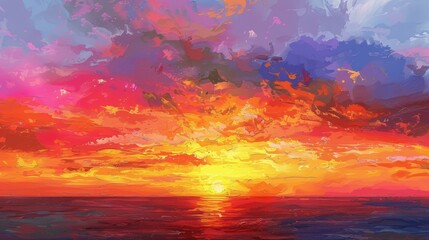 Breathtaking sunset floods the sky with vivid, dramatic hues.