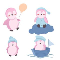 Cute Penguin Bird Illustration Set