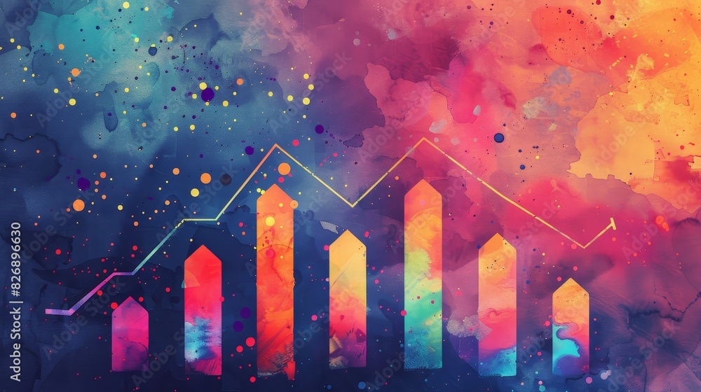 Poster colorful business growth chart on artistic backdrop - vibrant artistic interpretation of a growth ch