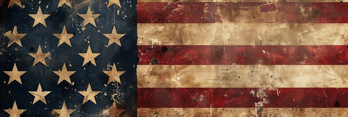 Fototapeta premium Distressed American flag texture - Weathered texture of the American flag, symbolizing patriotism and history