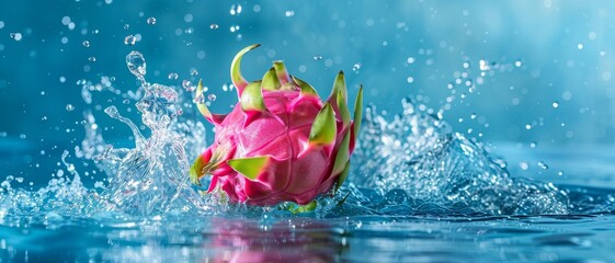 Dragon fruit and water splash. captured with highspeed photography as they break through the waters surface.
