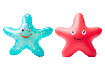 Red and Blue Starfish Balloon Isolated on Transparent PNG Background