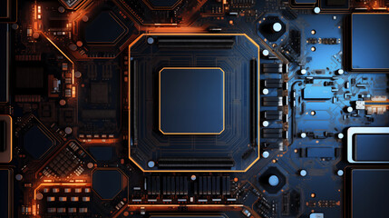 Fototapeta premium Electronic Circuit Board Technology: Computer hardware with CPU chip, digital processor, and electrical components on a