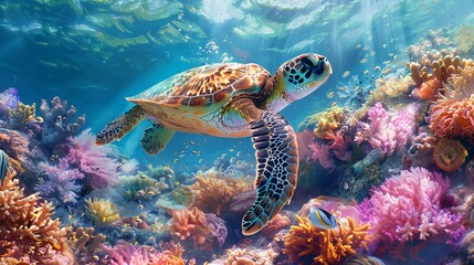 Turtle swimming in a protected marine area