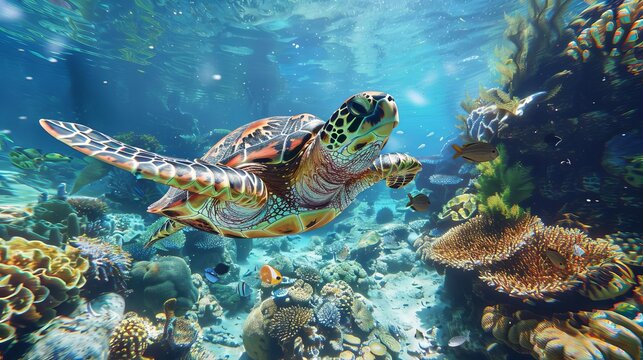 Turtle swimming in a protected marine area