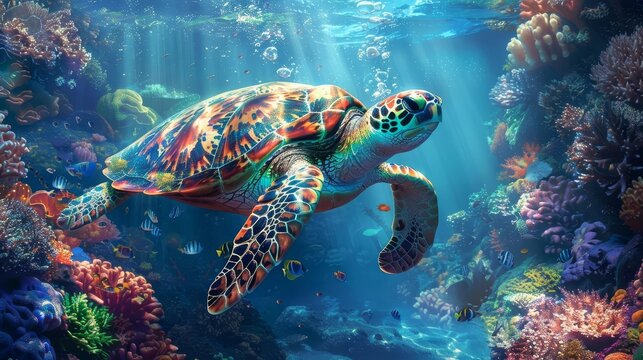 Turtle swimming in a protected marine area