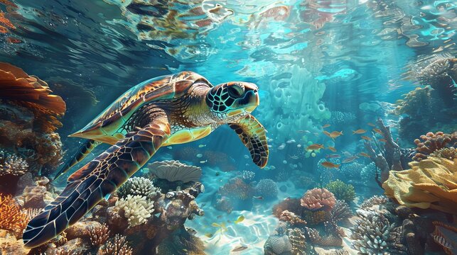 Turtle swimming in a protected marine area