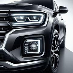 shot from the front corner of the SUV, emphasizing the front bumper, grille, and headlight