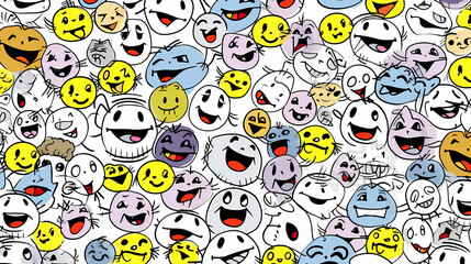 Fototapeta premium Emoticons conceptual art vector image,Sketch emoticons seamless pattern vector image.
