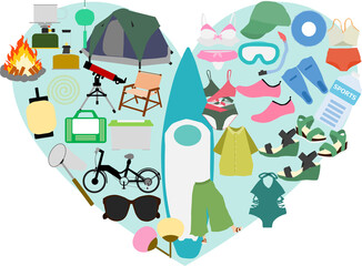 夏のアイテム(グッズ)のイラストセット