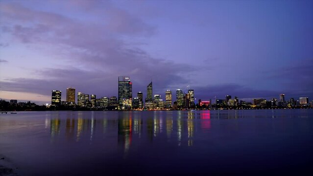 Perth City Swan River Night Timelapse Skyline Western Australia Reflections Lights