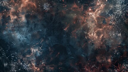 Fototapeta premium Cosmic fireworks in a nebula setting - A mesmerizing display of cosmic fireworks depicting a nebula with vivid colors and exploding stars