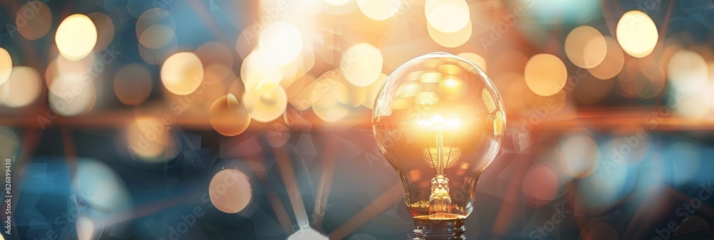Poster glittering light bulb with bokeh effect - sparkling light bulb on a defocused background with bokeh 