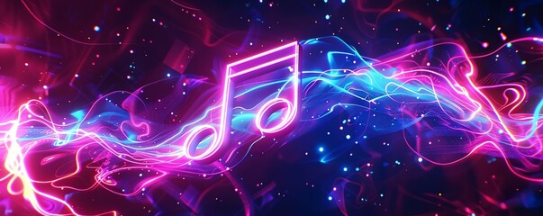 A futuristic 3D musical note bathed in neon light