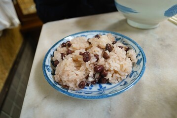 red bean sticky rice Japanese dessert
