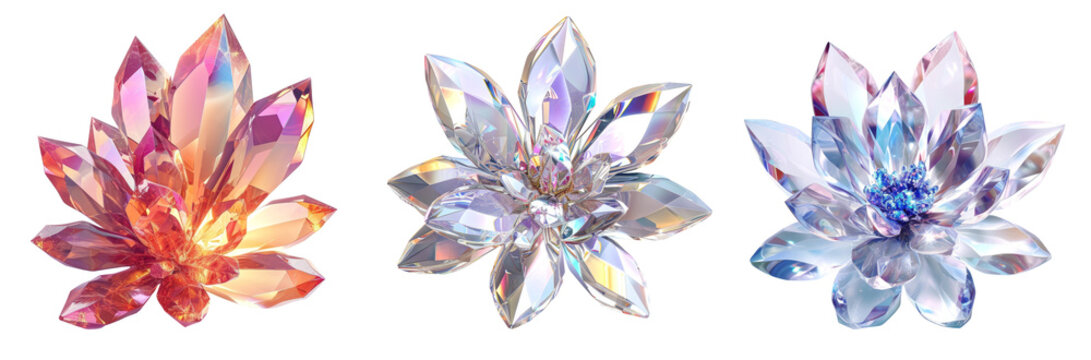 Crystal lotus flower, ball and pyramid