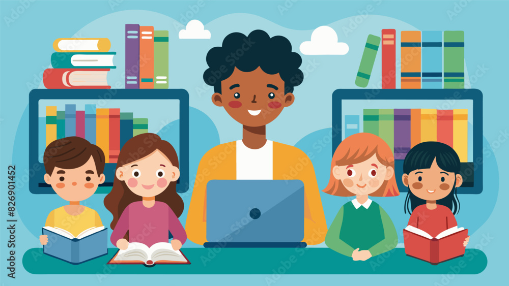 Poster a library hosts a virtual digital storytime allowing children from different cities and towns to joi