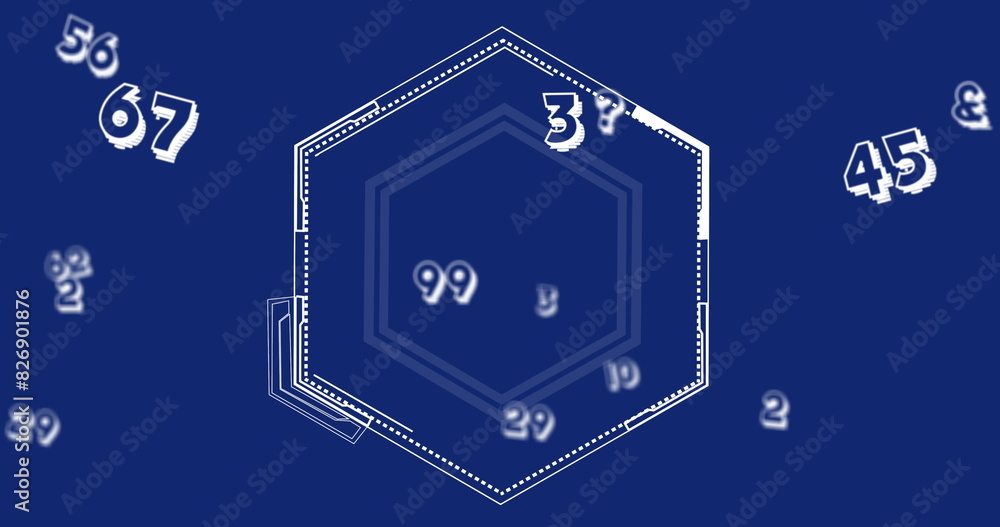 Aufkleber image of numbers floating over abstract hexgonal shape against blue background