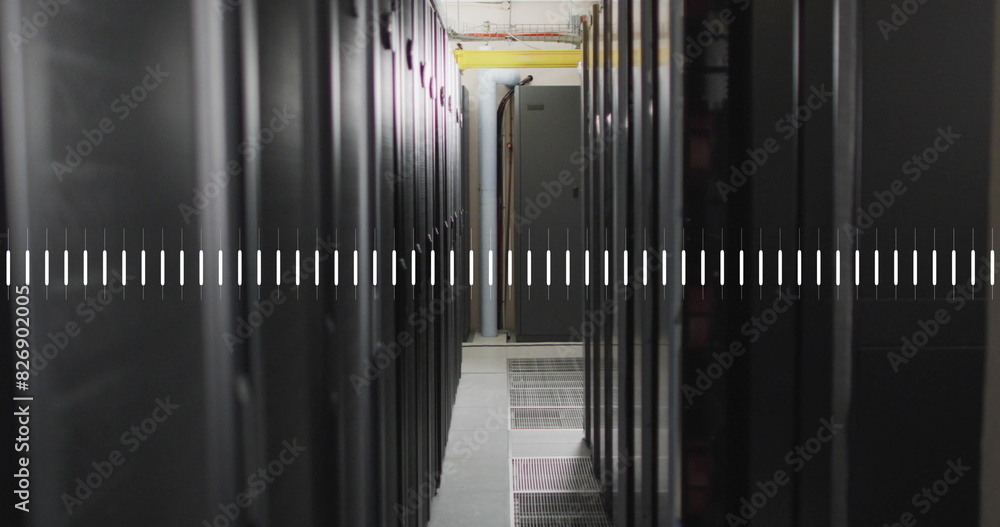 Poster image of line graphs over data server racks in server room