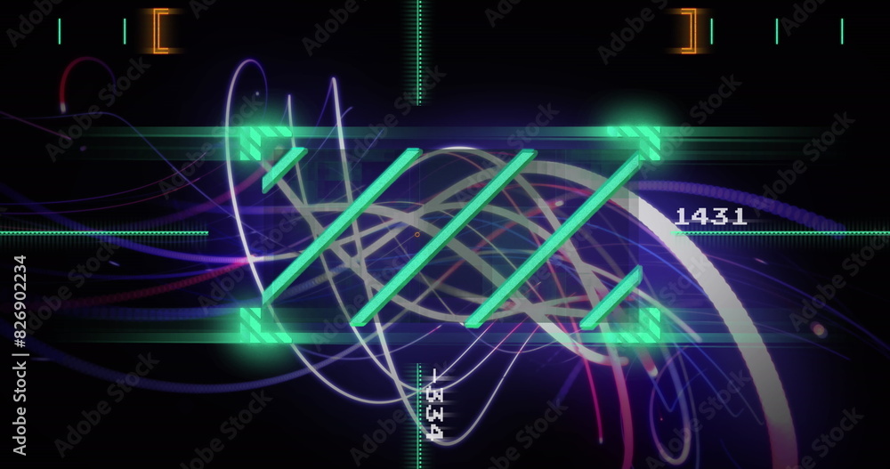 Poster image of lines in viewfinder and changing numbers with spiral pattern over black background