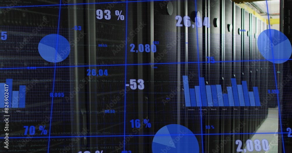 Poster image of statistical data processing over grid network against computer server room