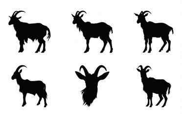 Goat Silhouette Vector art Set, Mountain Goat Silhouettes black Clipart bundle