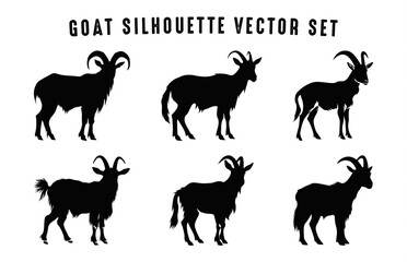Mountain Goat Silhouette Vector art Set, Goat black Clipart bundle