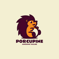 Vector Logo Illustration Porcupine Mascot Cartoon Style.