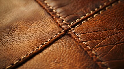 Brown leather stitched surface texture closeup shot for fashion and business designs