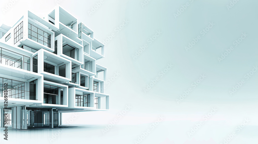 Poster modern architecture complex over blue sky - a minimalist architectural design of a modern building c