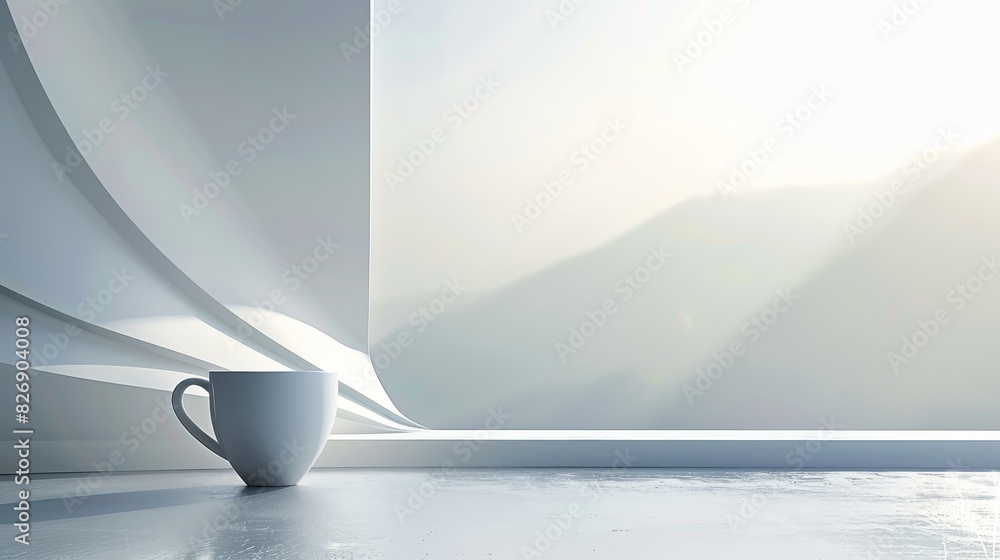 Aufkleber mug on a windowsill in sunny room - a serene scene with a single white mug resting on a windowsill i