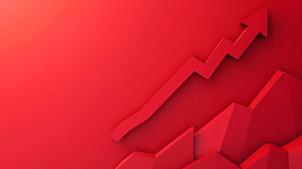 Abstract red geometric design with an arrow indicating an business upward trend, symbolizing growth