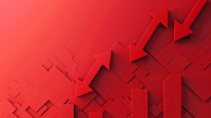 Red-themed geometric pattern with arrows indicating financial upward trend, conveying growth and progress