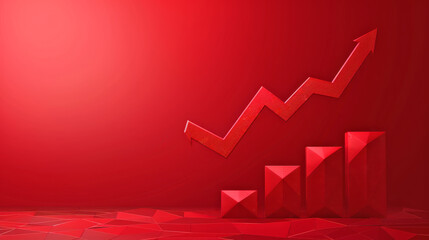 Minimalist red geometric design with an arrow and bars indicating an upward trend, representing growth