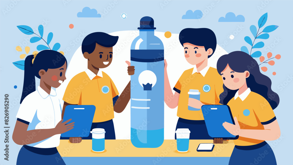 Poster a school club creating a smart water bottle with a builtin filter and tracking system to reduce sing