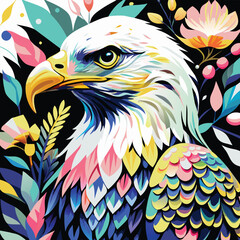 Fototapeta premium Colorful Abstract Eagle Portrait Surrounded by Floral Motifs