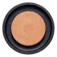 The clay pot holder is placed on a wooden plate. Tea set background props.  Tea set texture background.