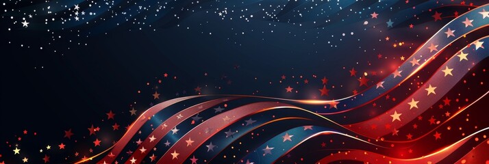 Abstract patriotic ribbons and stars - Abstract festive background with red and blue ribbons and stars with sparkles, depicting celebration
