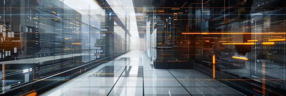 Poster futuristic data center server room concept - an illustration of a futuristic data center with abstra