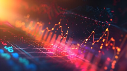 Fototapeta premium Abstract Background - Financial chart with glowing orange and red data lines on a dark background