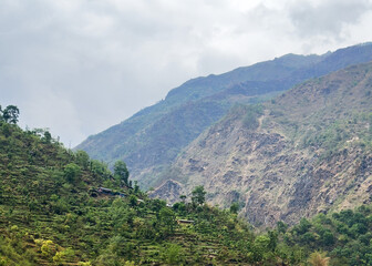 Naklejka premium Hills and mountains with communities living high up on slopes, Bagmati, Nepal