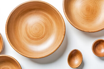 Wooden Bowls on White Background